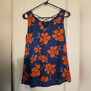 Vibrant Blue and Orange Floral Sleeveless Tank Top